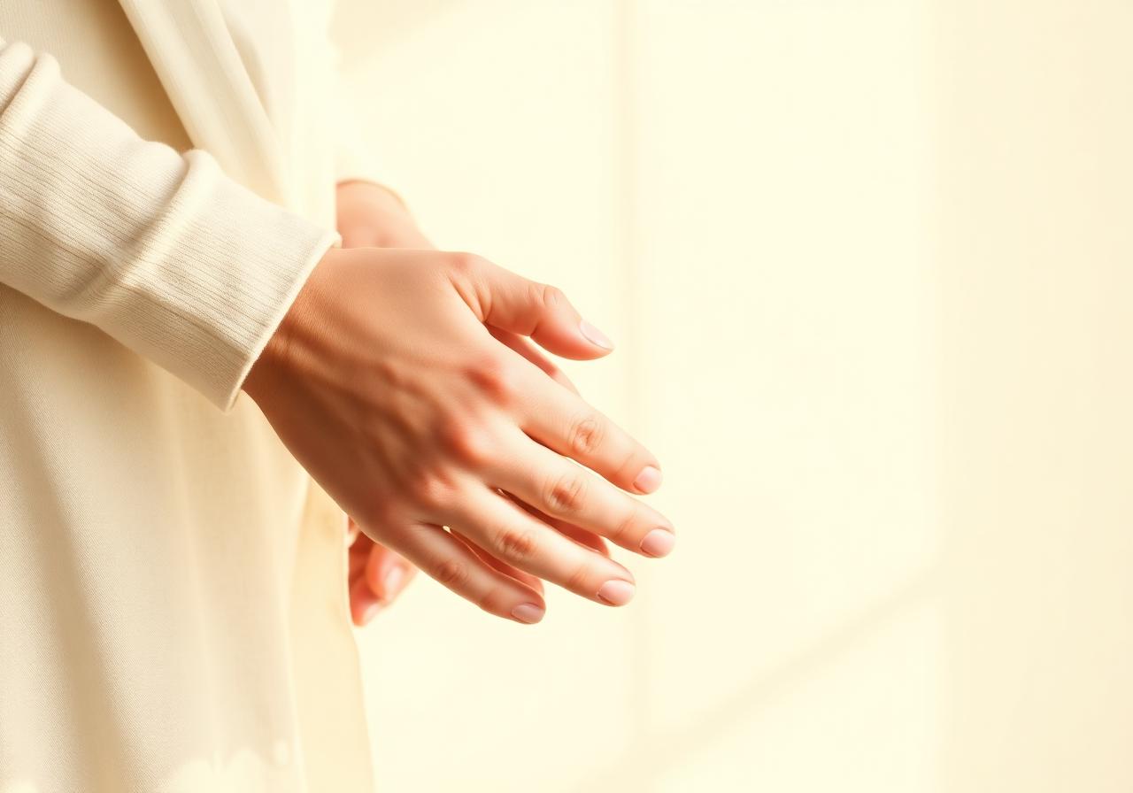 Mãos entrelaçadas em luz suave, simbolizando acolhimento familiar