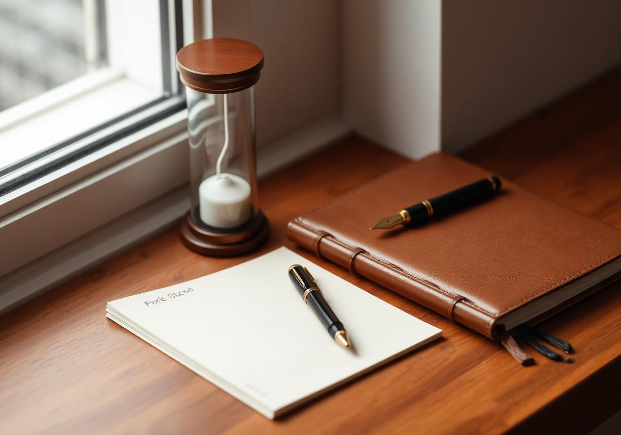Ampulheta e caderno, simbolizando planejamento e tempo